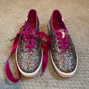 Brand new, never worn Keds X Kate Spade pink glitter shoes size 7.5